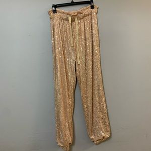 gold / rose gold sequin joggers
